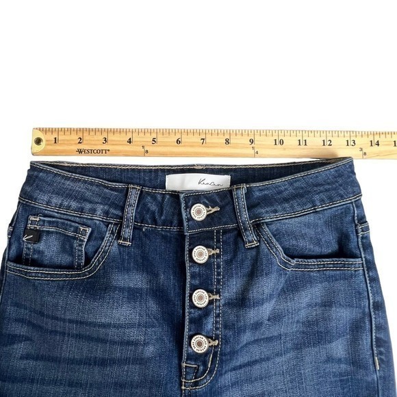 Kancan Womens Dark Wash High Rise Button‎ Fly Skinny Raw Hem Jeans 5/26 - Picture 6 of 8